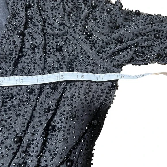 Oh Polly Black Beaded Mesh Bodycon Wrap Dress Party Evening Occasion - Picture 2 of 9